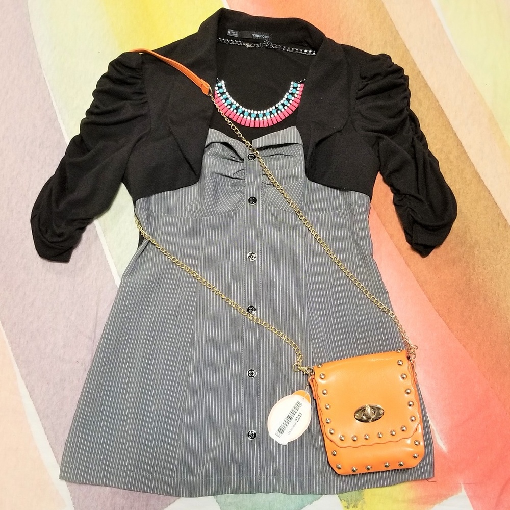 Maurices black and gray faux button up shirt